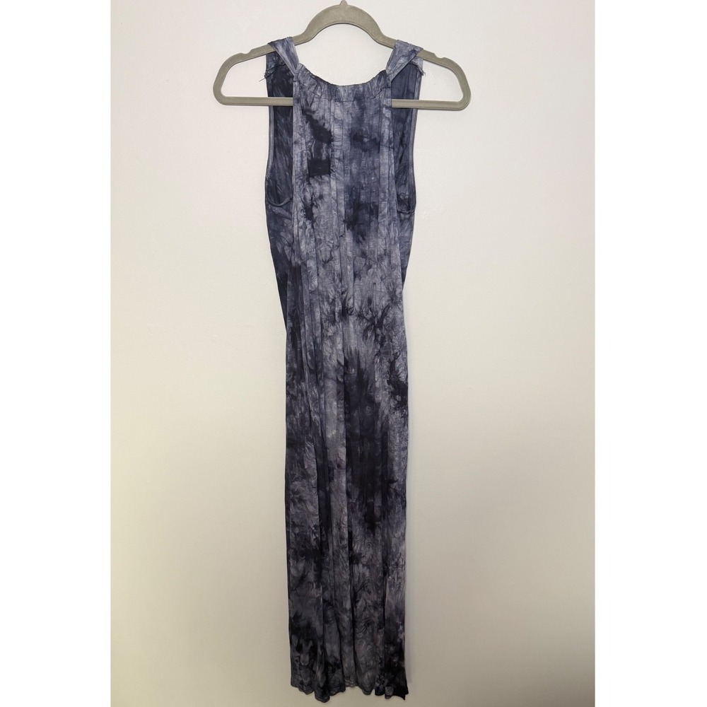 Suzanne Betro Simple Navy Tie Dye Gather Neck A-Line Maxi Dress U1504289 Large
